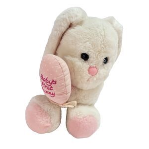 Baby's First Bunny Rattle Plush 12" Stuffed Rabbit 1st White 1985 Dakin Easter